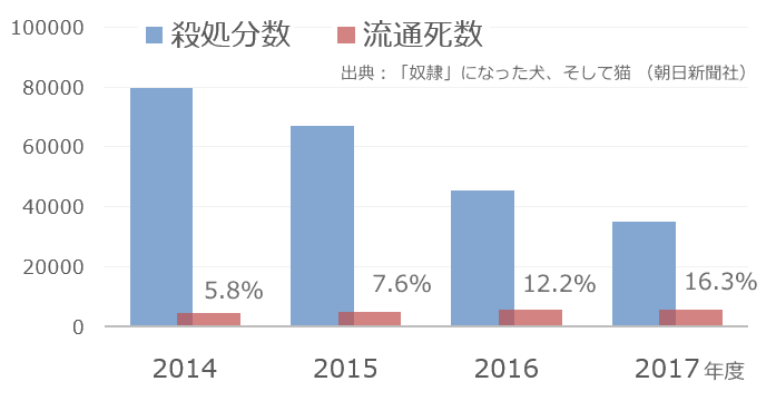 繁殖から小売までの間に死ぬ猫の流通死数・年次統計