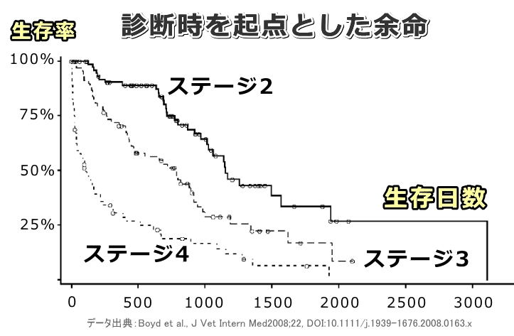 慢性腎不全の診断時を起点としたときの猫の余命カーブ