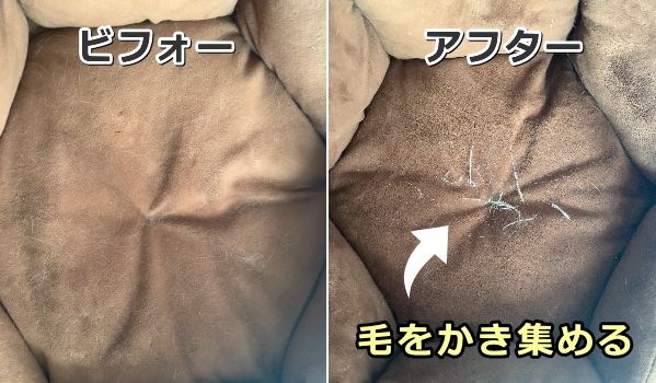 一毛打尽でかき集めた猫用ベッドに付着した抜け毛