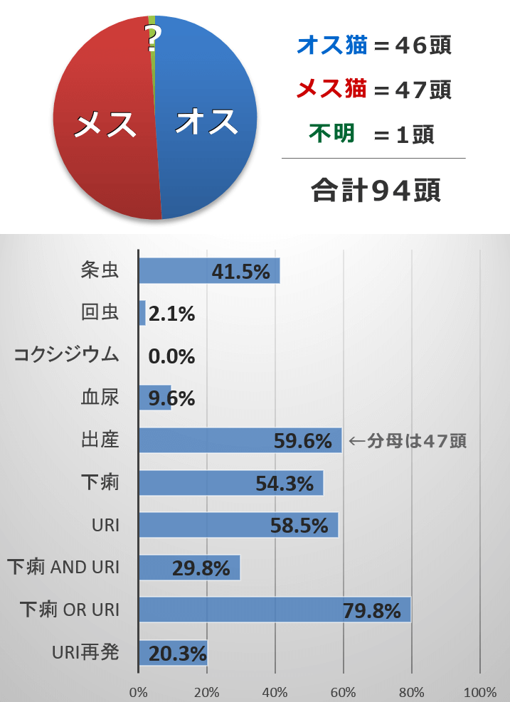 2012年に飯野シェルターに収容された猫たちの健康状態