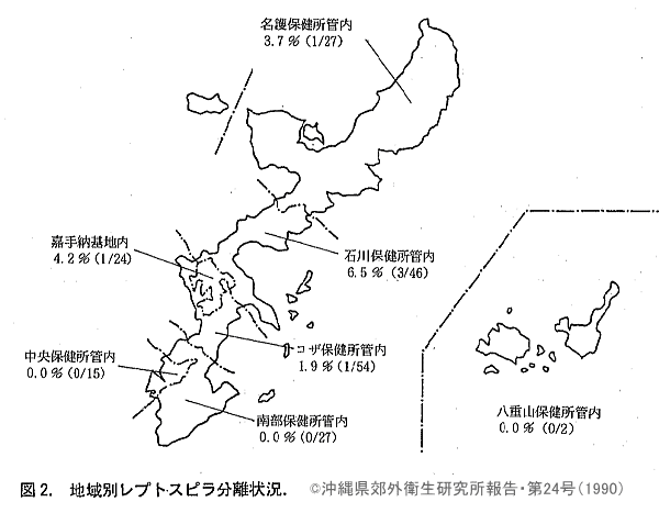 レプトスピラに対する猫の抗体陽性率（1990年・沖縄）