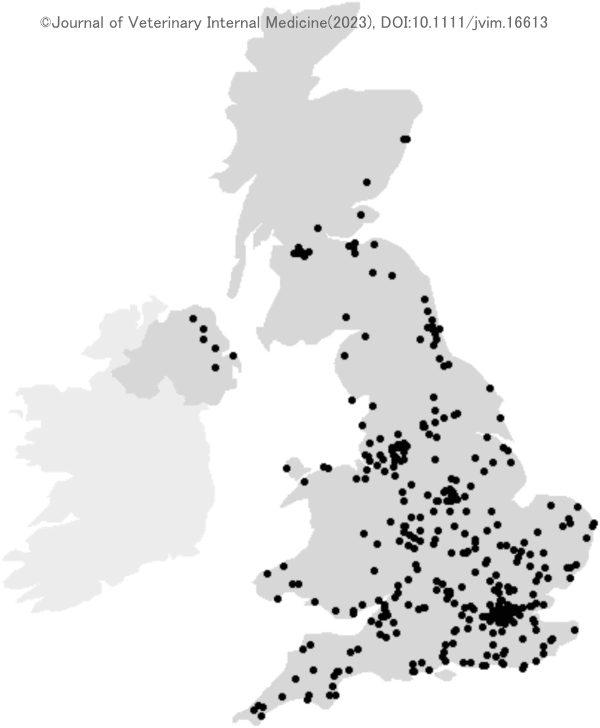 イギリス国内における食事性汎血球減少症の症例分布地図