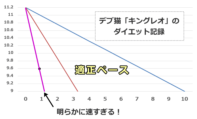 キングレオの実際の減量ペースと、本来の適正ペース比較グラフ