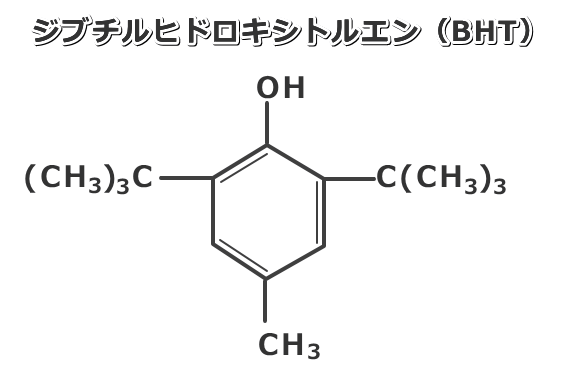 BHT（ジブチルヒドロキシトルエン）の構造式